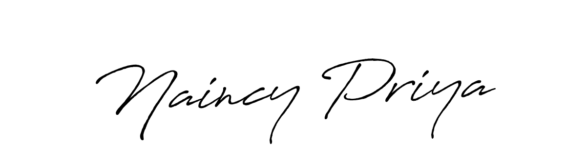 How to make Naincy Priya name signature. Use Antro_Vectra_Bolder style for creating short signs online. This is the latest handwritten sign. Naincy Priya signature style 7 images and pictures png