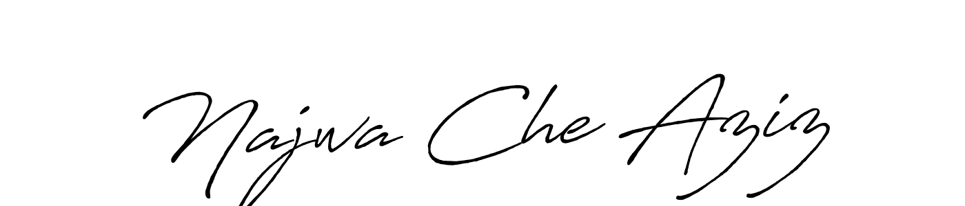 This is the best signature style for the Najwa Che Aziz name. Also you like these signature font (Antro_Vectra_Bolder). Mix name signature. Najwa Che Aziz signature style 7 images and pictures png