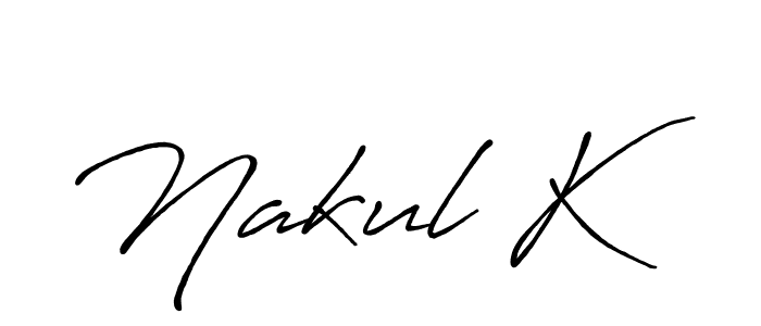 The best way (Antro_Vectra_Bolder) to make a short signature is to pick only two or three words in your name. The name Nakul K include a total of six letters. For converting this name. Nakul K signature style 7 images and pictures png