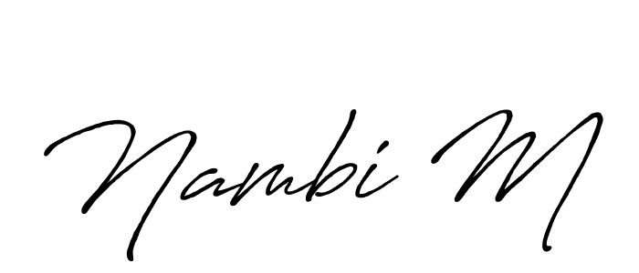 Similarly Antro_Vectra_Bolder is the best handwritten signature design. Signature creator online .You can use it as an online autograph creator for name Nambi M. Nambi M signature style 7 images and pictures png