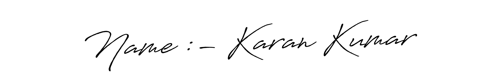 Create a beautiful signature design for name Name :- Karan Kumar. With this signature (Antro_Vectra_Bolder) fonts, you can make a handwritten signature for free. Name :- Karan Kumar signature style 7 images and pictures png
