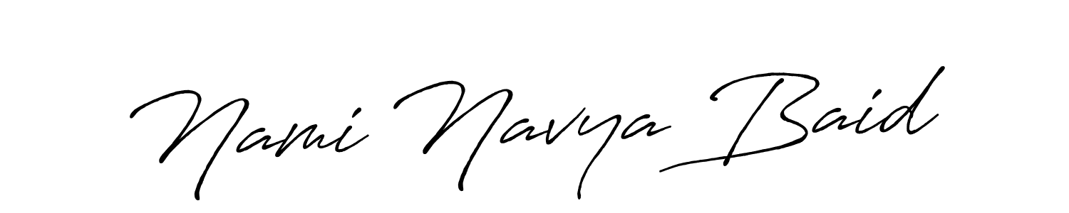 The best way (Antro_Vectra_Bolder) to make a short signature is to pick only two or three words in your name. The name Nami Navya Baid include a total of six letters. For converting this name. Nami Navya Baid signature style 7 images and pictures png
