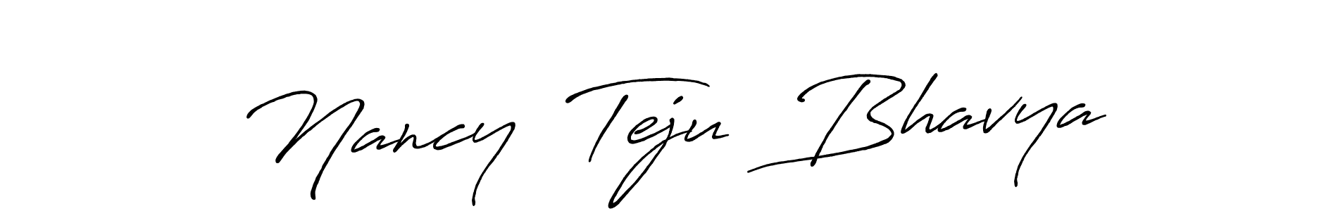 This is the best signature style for the Nancy  Teju  Bhavya name. Also you like these signature font (Antro_Vectra_Bolder). Mix name signature. Nancy  Teju  Bhavya signature style 7 images and pictures png