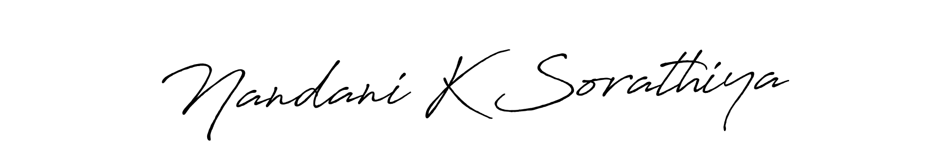 Make a beautiful signature design for name Nandani K Sorathiya. With this signature (Antro_Vectra_Bolder) style, you can create a handwritten signature for free. Nandani K Sorathiya signature style 7 images and pictures png