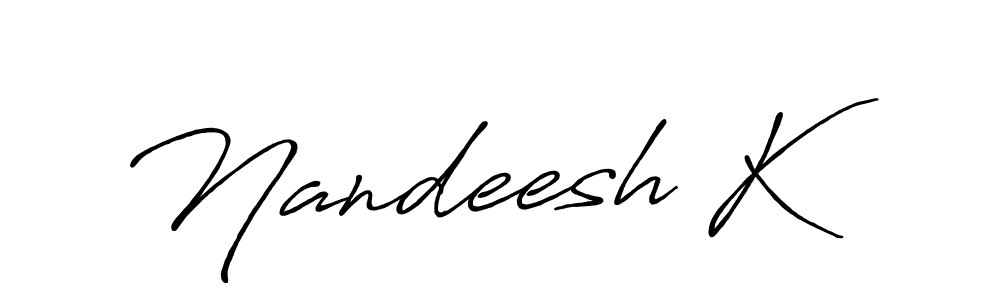 Use a signature maker to create a handwritten signature online. With this signature software, you can design (Antro_Vectra_Bolder) your own signature for name Nandeesh K. Nandeesh K signature style 7 images and pictures png