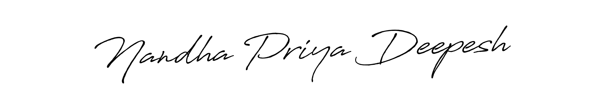Antro_Vectra_Bolder is a professional signature style that is perfect for those who want to add a touch of class to their signature. It is also a great choice for those who want to make their signature more unique. Get Nandha Priya Deepesh name to fancy signature for free. Nandha Priya Deepesh signature style 7 images and pictures png