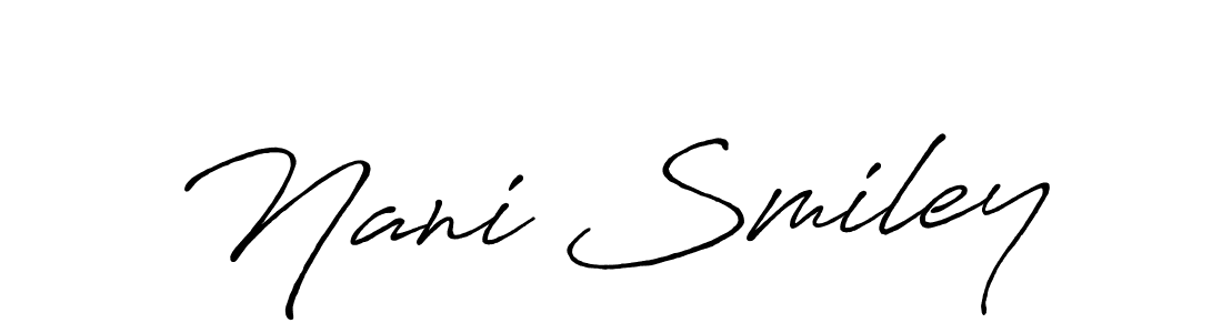 Similarly Antro_Vectra_Bolder is the best handwritten signature design. Signature creator online .You can use it as an online autograph creator for name Nani Smiley. Nani Smiley signature style 7 images and pictures png