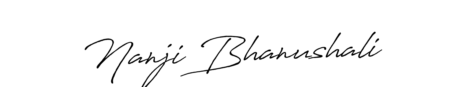 Antro_Vectra_Bolder is a professional signature style that is perfect for those who want to add a touch of class to their signature. It is also a great choice for those who want to make their signature more unique. Get Nanji Bhanushali name to fancy signature for free. Nanji Bhanushali signature style 7 images and pictures png