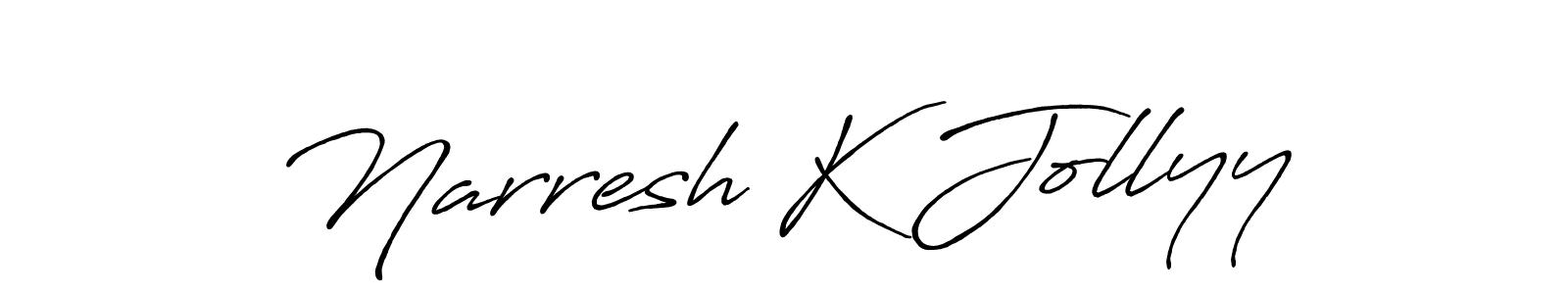 The best way (Antro_Vectra_Bolder) to make a short signature is to pick only two or three words in your name. The name Narresh K Jollyy include a total of six letters. For converting this name. Narresh K Jollyy signature style 7 images and pictures png