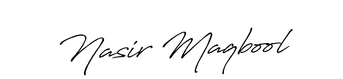 How to make Nasir Maqbool name signature. Use Antro_Vectra_Bolder style for creating short signs online. This is the latest handwritten sign. Nasir Maqbool signature style 7 images and pictures png