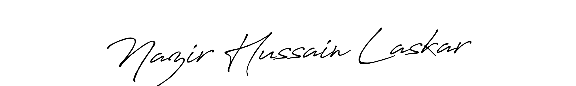 The best way (Antro_Vectra_Bolder) to make a short signature is to pick only two or three words in your name. The name Nazir Hussain Laskar include a total of six letters. For converting this name. Nazir Hussain Laskar signature style 7 images and pictures png