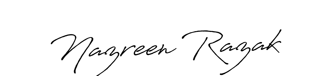The best way (Antro_Vectra_Bolder) to make a short signature is to pick only two or three words in your name. The name Nazreen Razak include a total of six letters. For converting this name. Nazreen Razak signature style 7 images and pictures png