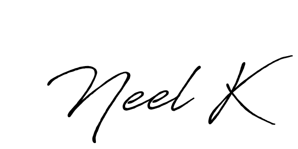 Neel K stylish signature style. Best Handwritten Sign (Antro_Vectra_Bolder) for my name. Handwritten Signature Collection Ideas for my name Neel K. Neel K signature style 7 images and pictures png