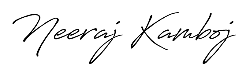 Give your name Neeraj Kamboj an exquisite flair with the Antro_Vectra_Bolder script font. Ideal for contracts, resumes, and formal letterheads. Neeraj Kamboj signature style 7 images and pictures png