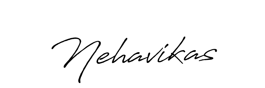 Use a signature maker to create a handwritten signature online. With this signature software, you can design (Antro_Vectra_Bolder) your own signature for name Nehavikas. Nehavikas signature style 7 images and pictures png