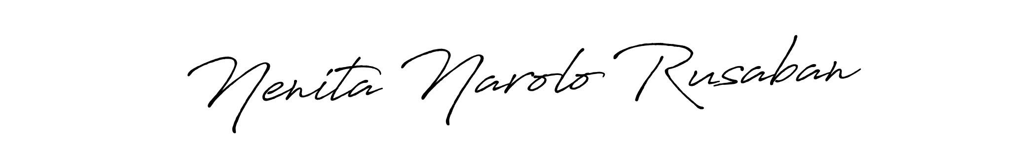 The best way (Antro_Vectra_Bolder) to make a short signature is to pick only two or three words in your name. The name Nenita Narolo Rusaban include a total of six letters. For converting this name. Nenita Narolo Rusaban signature style 7 images and pictures png