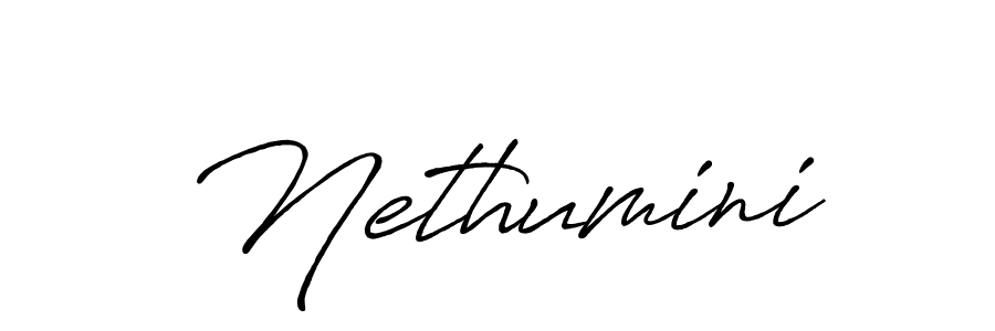 Use a signature maker to create a handwritten signature online. With this signature software, you can design (Antro_Vectra_Bolder) your own signature for name Nethumini. Nethumini signature style 7 images and pictures png