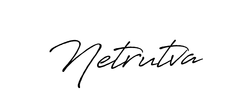 Similarly Antro_Vectra_Bolder is the best handwritten signature design. Signature creator online .You can use it as an online autograph creator for name Netrutva. Netrutva signature style 7 images and pictures png