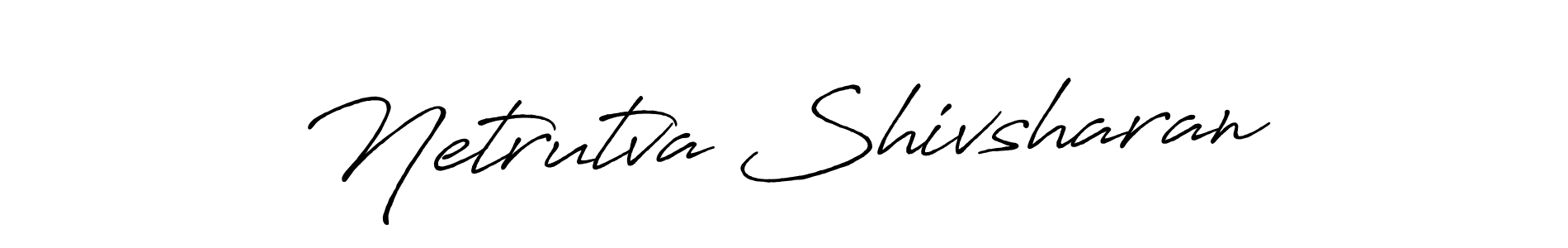 The best way (Antro_Vectra_Bolder) to make a short signature is to pick only two or three words in your name. The name Netrutva Shivsharan include a total of six letters. For converting this name. Netrutva Shivsharan signature style 7 images and pictures png