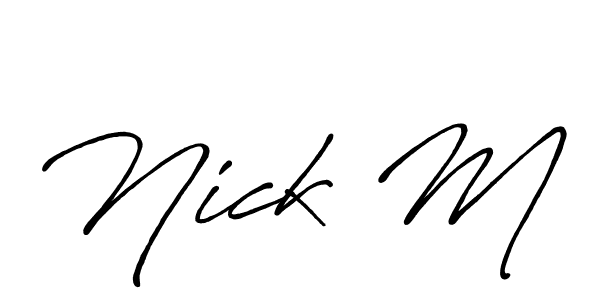 How to make Nick M name signature. Use Antro_Vectra_Bolder style for creating short signs online. This is the latest handwritten sign. Nick M signature style 7 images and pictures png