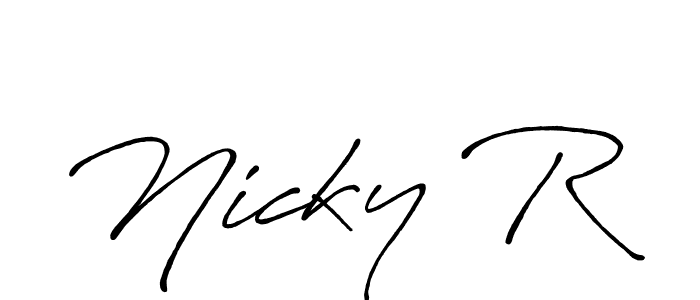 How to make Nicky R name signature. Use Antro_Vectra_Bolder style for creating short signs online. This is the latest handwritten sign. Nicky R signature style 7 images and pictures png