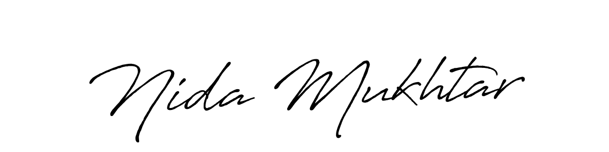 How to make Nida Mukhtar name signature. Use Antro_Vectra_Bolder style for creating short signs online. This is the latest handwritten sign. Nida Mukhtar signature style 7 images and pictures png