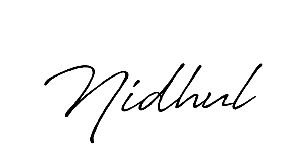 How to make Nidhul name signature. Use Antro_Vectra_Bolder style for creating short signs online. This is the latest handwritten sign. Nidhul signature style 7 images and pictures png