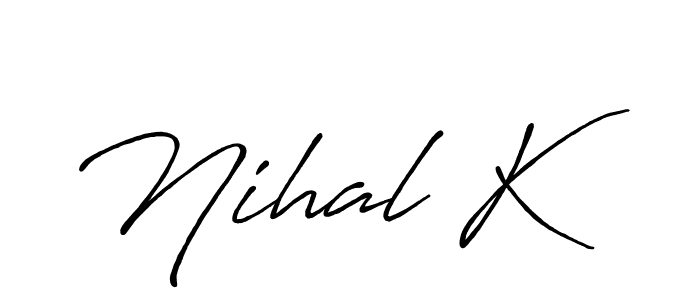 Use a signature maker to create a handwritten signature online. With this signature software, you can design (Antro_Vectra_Bolder) your own signature for name Nihal K. Nihal K signature style 7 images and pictures png