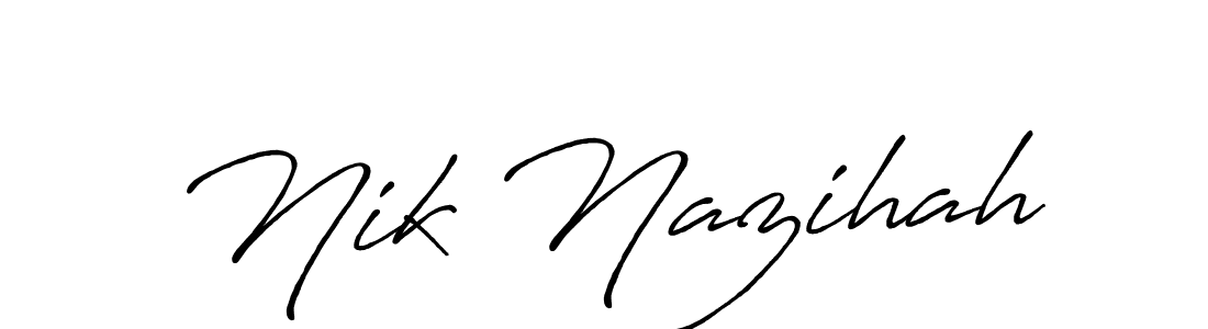 The best way (Antro_Vectra_Bolder) to make a short signature is to pick only two or three words in your name. The name Nik Nazihah include a total of six letters. For converting this name. Nik Nazihah signature style 7 images and pictures png