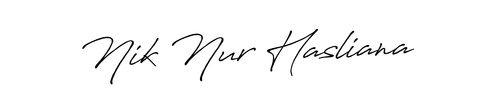 How to make Nik Nur Hasliana name signature. Use Antro_Vectra_Bolder style for creating short signs online. This is the latest handwritten sign. Nik Nur Hasliana signature style 7 images and pictures png