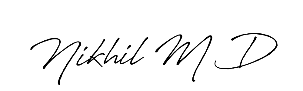 How to make Nikhil M D name signature. Use Antro_Vectra_Bolder style for creating short signs online. This is the latest handwritten sign. Nikhil M D signature style 7 images and pictures png