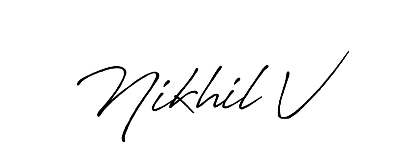 Also You can easily find your signature by using the search form. We will create Nikhil V name handwritten signature images for you free of cost using Antro_Vectra_Bolder sign style. Nikhil V signature style 7 images and pictures png