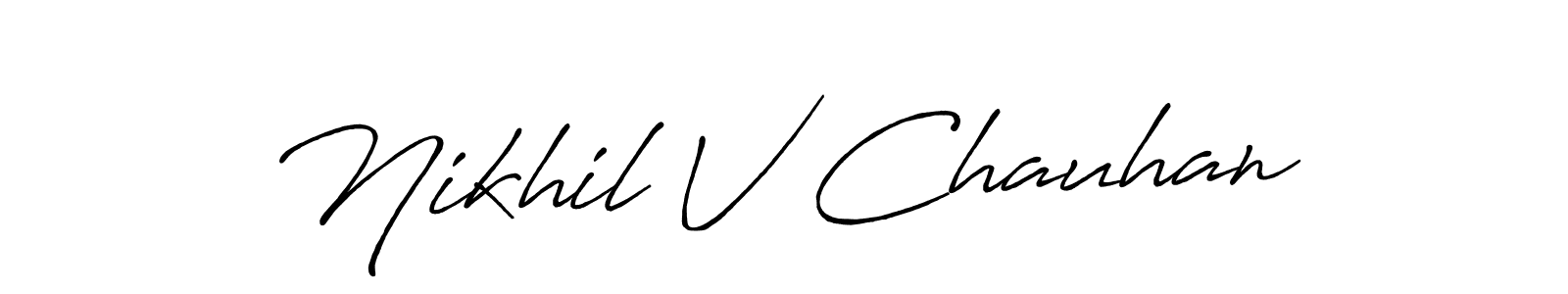 How to make Nikhil V Chauhan name signature. Use Antro_Vectra_Bolder style for creating short signs online. This is the latest handwritten sign. Nikhil V Chauhan signature style 7 images and pictures png