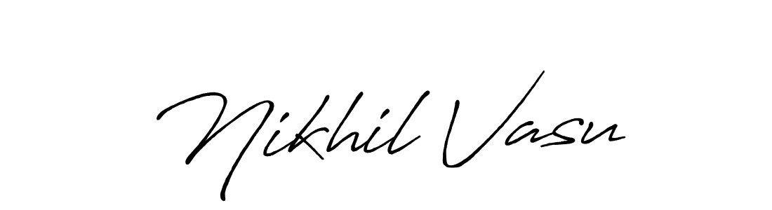 How to make Nikhil Vasu name signature. Use Antro_Vectra_Bolder style for creating short signs online. This is the latest handwritten sign. Nikhil Vasu signature style 7 images and pictures png
