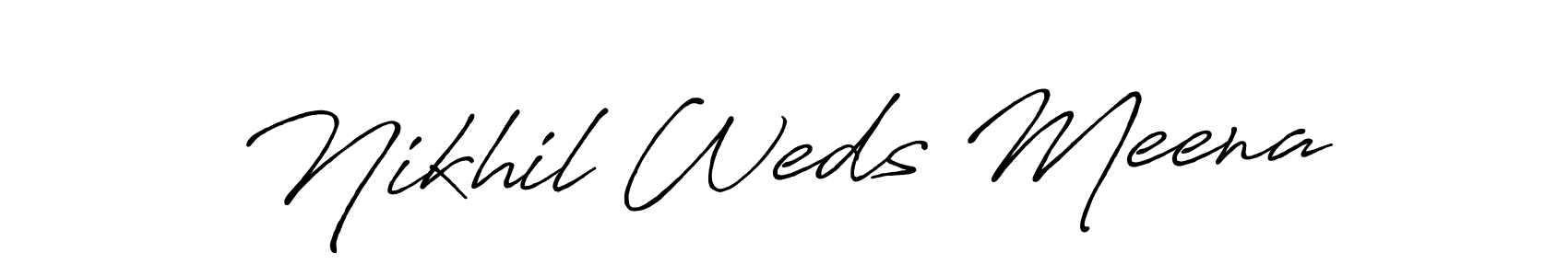 How to make Nikhil Weds Meena name signature. Use Antro_Vectra_Bolder style for creating short signs online. This is the latest handwritten sign. Nikhil Weds Meena signature style 7 images and pictures png