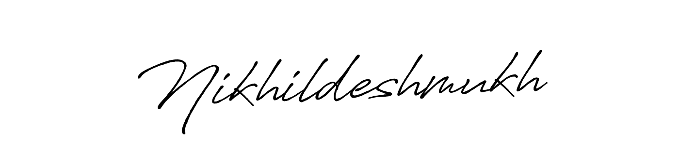 How to make Nikhildeshmukh name signature. Use Antro_Vectra_Bolder style for creating short signs online. This is the latest handwritten sign. Nikhildeshmukh signature style 7 images and pictures png