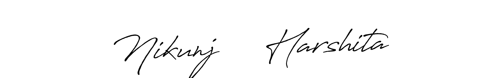How to make Nikunj     Harshita name signature. Use Antro_Vectra_Bolder style for creating short signs online. This is the latest handwritten sign. Nikunj     Harshita signature style 7 images and pictures png