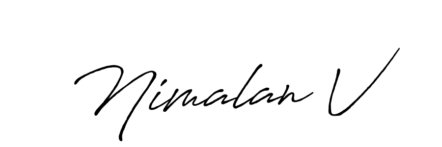 Make a beautiful signature design for name Nimalan V. With this signature (Antro_Vectra_Bolder) style, you can create a handwritten signature for free. Nimalan V signature style 7 images and pictures png