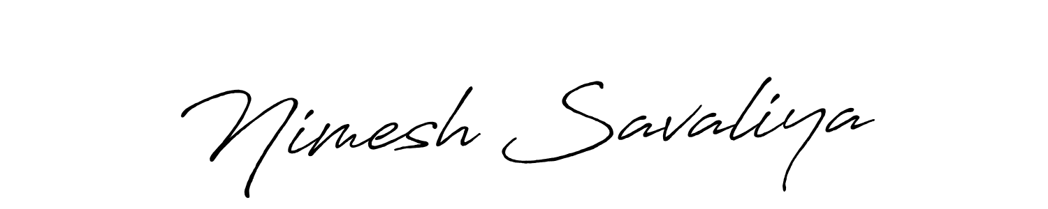 How to make Nimesh Savaliya name signature. Use Antro_Vectra_Bolder style for creating short signs online. This is the latest handwritten sign. Nimesh Savaliya signature style 7 images and pictures png