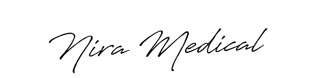 The best way (Antro_Vectra_Bolder) to make a short signature is to pick only two or three words in your name. The name Nira Medical include a total of six letters. For converting this name. Nira Medical signature style 7 images and pictures png