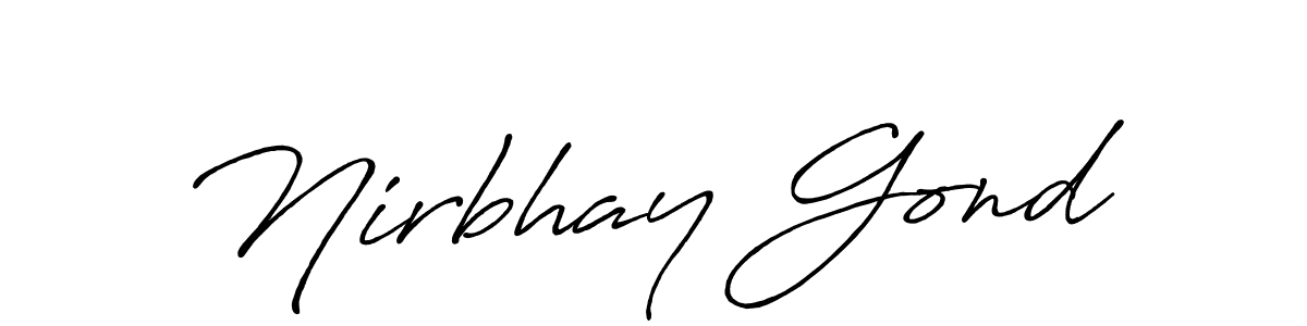 The best way (Antro_Vectra_Bolder) to make a short signature is to pick only two or three words in your name. The name Nirbhay Gond include a total of six letters. For converting this name. Nirbhay Gond signature style 7 images and pictures png