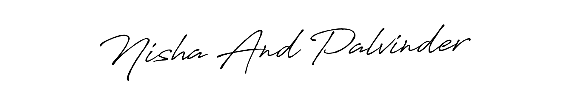 How to make Nisha And Palvinder name signature. Use Antro_Vectra_Bolder style for creating short signs online. This is the latest handwritten sign. Nisha And Palvinder signature style 7 images and pictures png