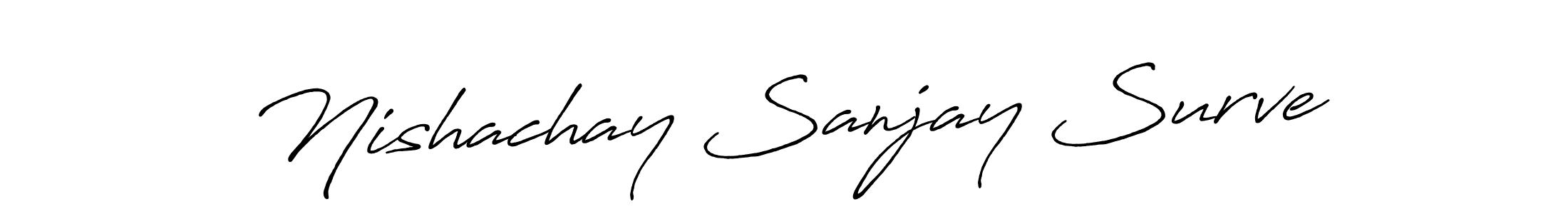 The best way (Antro_Vectra_Bolder) to make a short signature is to pick only two or three words in your name. The name Nishachay Sanjay Surve include a total of six letters. For converting this name. Nishachay Sanjay Surve signature style 7 images and pictures png