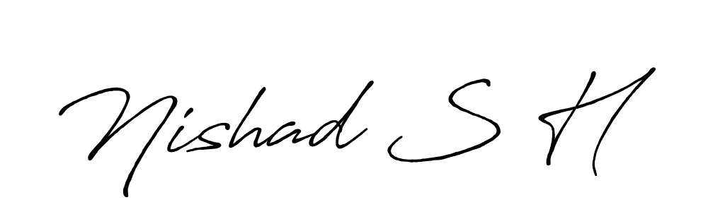 This is the best signature style for the Nishad S H name. Also you like these signature font (Antro_Vectra_Bolder). Mix name signature. Nishad S H signature style 7 images and pictures png