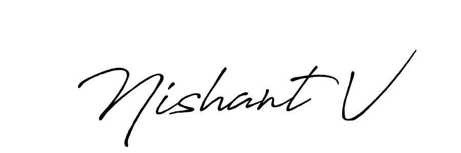 Create a beautiful signature design for name Nishant V. With this signature (Antro_Vectra_Bolder) fonts, you can make a handwritten signature for free. Nishant V signature style 7 images and pictures png