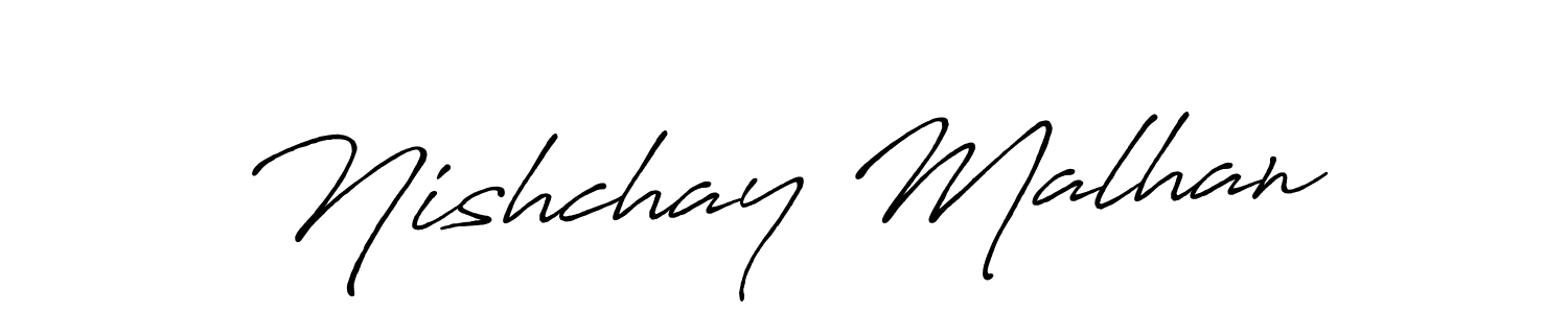 How to make Nishchay Malhan name signature. Use Antro_Vectra_Bolder style for creating short signs online. This is the latest handwritten sign. Nishchay Malhan signature style 7 images and pictures png