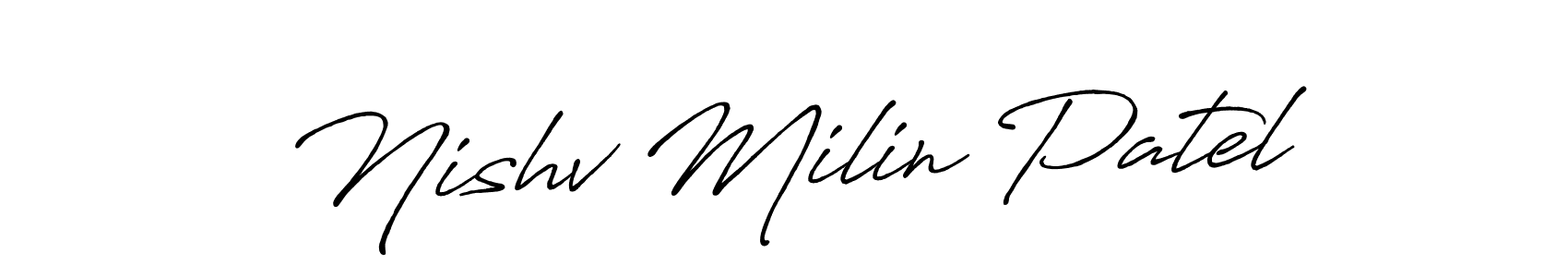 This is the best signature style for the Nishv Milin Patel name. Also you like these signature font (Antro_Vectra_Bolder). Mix name signature. Nishv Milin Patel signature style 7 images and pictures png