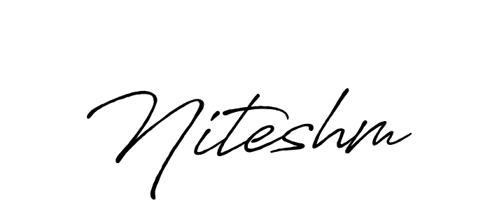 The best way (Antro_Vectra_Bolder) to make a short signature is to pick only two or three words in your name. The name Niteshm include a total of six letters. For converting this name. Niteshm signature style 7 images and pictures png