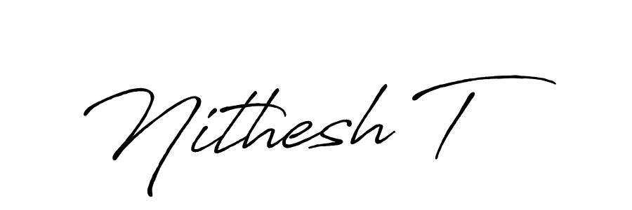 Make a beautiful signature design for name Nithesh T. With this signature (Antro_Vectra_Bolder) style, you can create a handwritten signature for free. Nithesh T signature style 7 images and pictures png