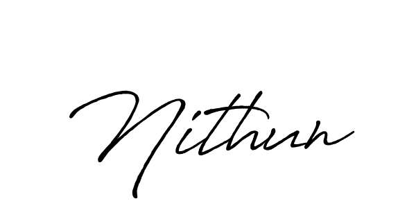 Use a signature maker to create a handwritten signature online. With this signature software, you can design (Antro_Vectra_Bolder) your own signature for name Nithun. Nithun signature style 7 images and pictures png